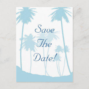 Blue Tropical Palm Tree Wedding Save The Date Announcement Postcard