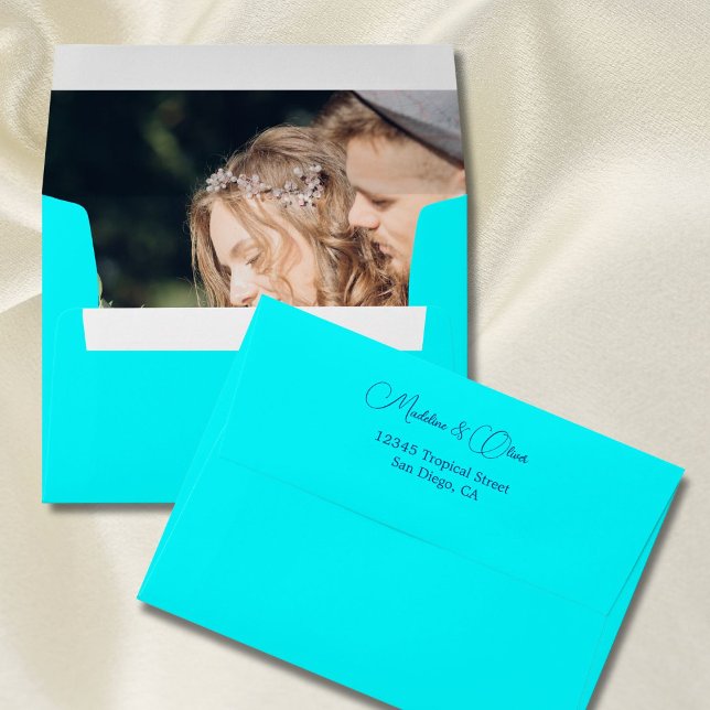 Blue Tropical Photo Ocean Destination Wedding Envelope (Creator Uploaded)