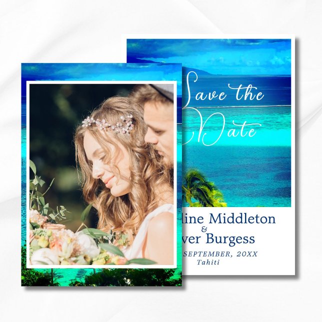 Blue Tropical Photo Ocean Destination Wedding Save The Date (Creator Uploaded)
