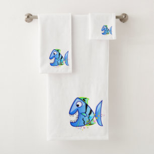 Blue Tropical Piranha with stars Bath Towel Set