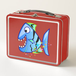 Blue Tropical Piranha with stars Metal Lunch Box