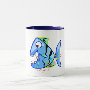 Blue Tropical Piranha with stars Mug