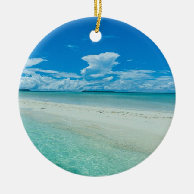 Blue tropical seascape, Palau Ceramic Tree Decoration (Front)