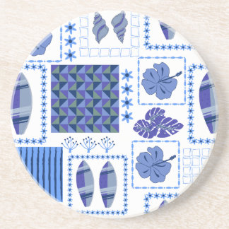 Blue Tropical Surfboard Hibiscus Pattern Coaster