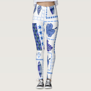 Blue Tropical Surfboard Hibiscus Pattern Leggings