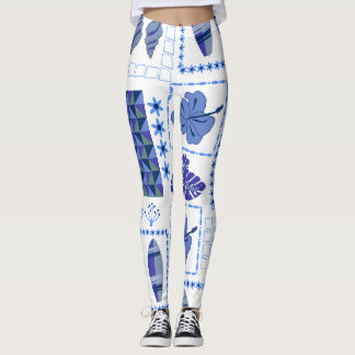 Blue Tropical Surfboard Hibiscus Pattern Leggings