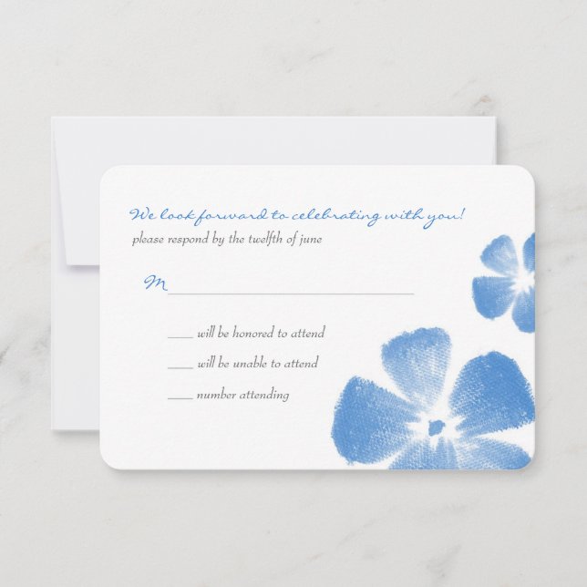 Blue Tropical Watercolor Flowers Wedding RSVP (Front)