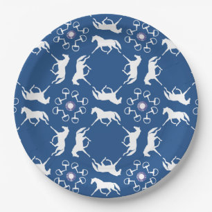 Blue Trotting Horses and Bits Pattern Paper Plate