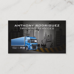 Blue Truck   18 Wheeler   Construction Site Business Card