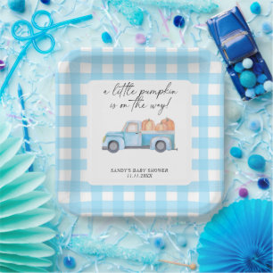 Blue Truck A Little Pumpkin Fall Baby Shower Paper Plate