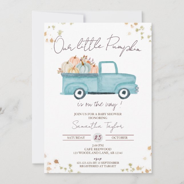 Blue Truck, Baby Boy Shower, Fall Baby Shower  Invitation (Front)