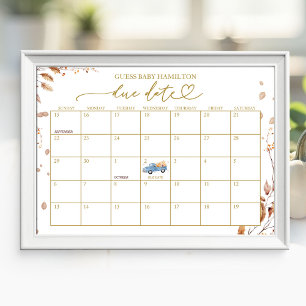 Blue Truck Baby Shower Due Date Calendar Poster
