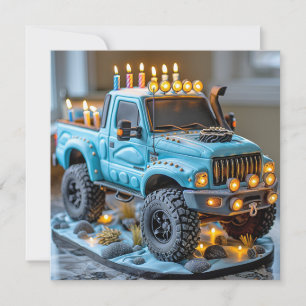 Blue Truck Birthday Cake Headlights Candles  Card