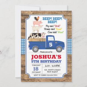 Blue Truck Birthday Invitation. Farm Invite
