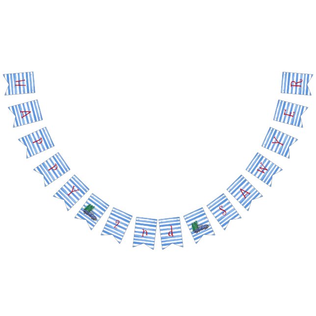 Blue Truck Blue White Stripe Birthday Banner (All)