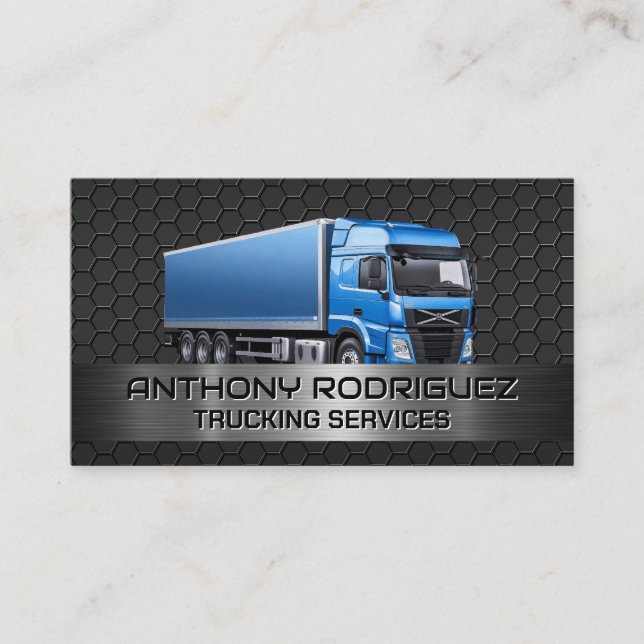 Blue Truck | Carbon Steel Background Business Card (Front)