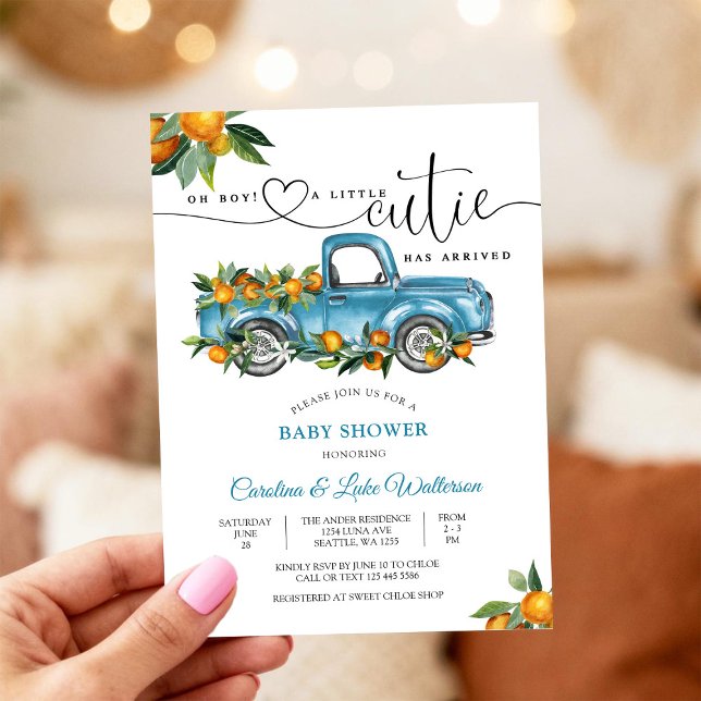 Blue Truck Citrus Baby Shower Invitation (Creator Uploaded)