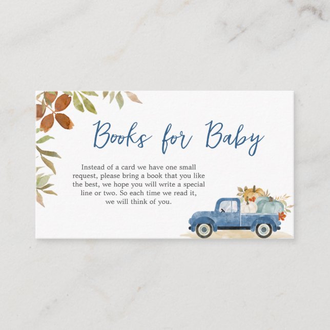 Blue Truck Fall Pumpkin Baby Shower Books for Baby Enclosure Card (Front)