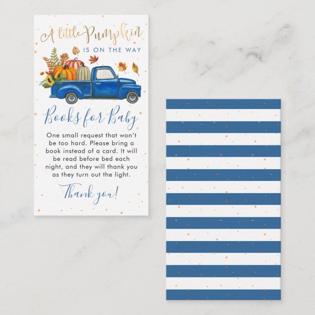 Blue Truck Fall Pumpkin Baby Shower Books for Baby Enclosure Card (Front/Back)