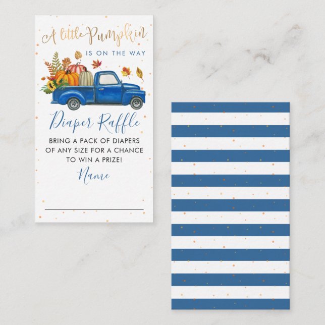 Blue Truck Fall Pumpkin Baby Shower Diaper Raffle Enclosure Card (Front/Back)