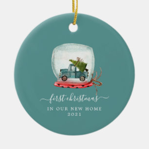 Blue Truck   First Christmas New Home Ceramic Orna Tree Decoration
