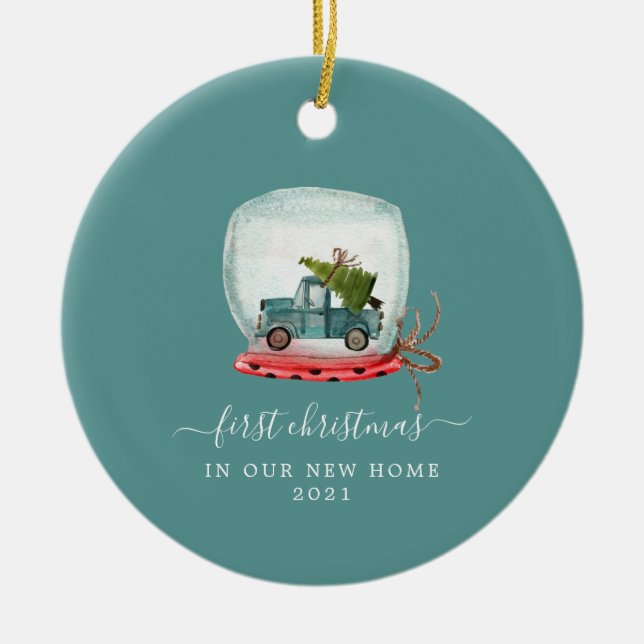 Blue Truck | First Christmas New Home Ceramic Orna Tree Decoration (Front)