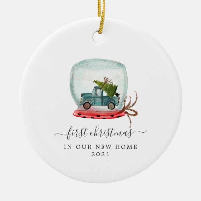 Blue Truck | First Christmas New Home Ceramic Tree Decoration (Front)