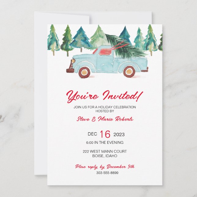 Blue Truck Holiday Party Invitation (Front)