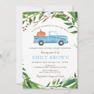  Blue Truck Little PUMPKIN Boy BABY SHOWER Invitation