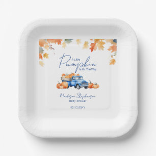 Blue Truck & Little Pumpkin on The Way Baby Shower Paper Plate