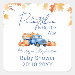 Blue Truck & Little Pumpkin on The Way Baby Shower Square Sticker