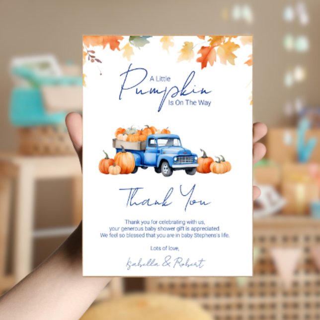Blue Truck Little Pumpkin on The Way Baby Shower  Thank You Card (Creator Uploaded)