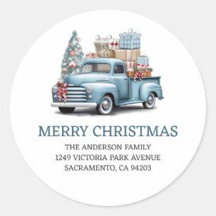 Blue Truck Merry Christmas Return Address Labels