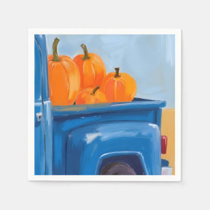Blue Truck of Pumpkins Watercolor Thanksgiving Napkin