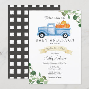 Blue Truck Pumpkin Baby Shower Invitation