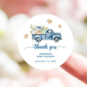 Blue Truck Pumpkin Baby Shower Thank You Classic Round Sticker