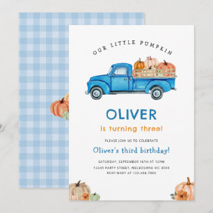 Blue Truck & Pumpkin Fall Farm Birthday Invitation