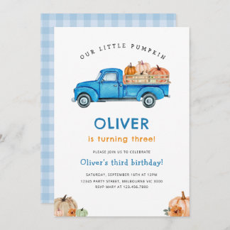 Blue Truck & Pumpkin Fall Farm Birthday Invitation