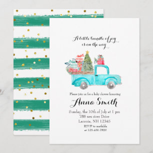 Blue truck snowflakes Christmas boy baby shower Invitation