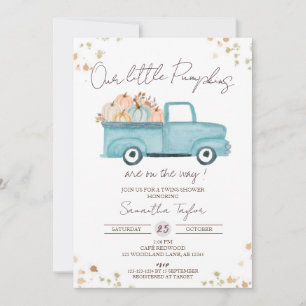 Blue Truck, Twins Boy Shower, Fall Baby Boys Invitation