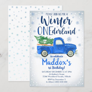 Blue Truck Winter ONEderland Invitation Boy 1st