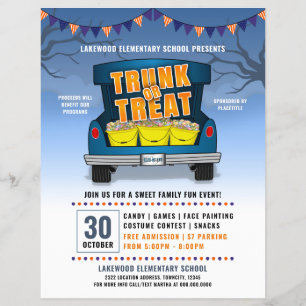 Blue Trunk or Treat Car Trunk Halloween Event Flyer