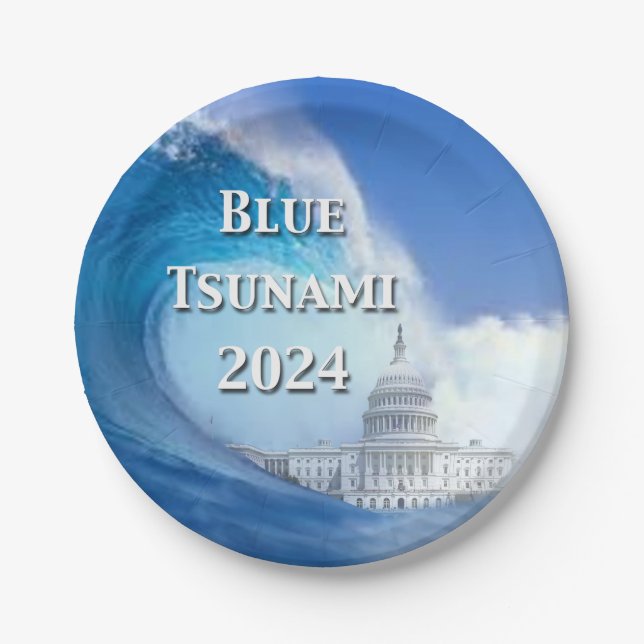Blue Tsunami Election 2024 Paper Plate (Front)