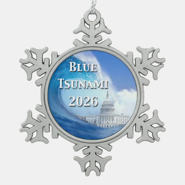 Blue Tsunami Election 2026 Snowflake Pewter Christmas Ornament (Front)