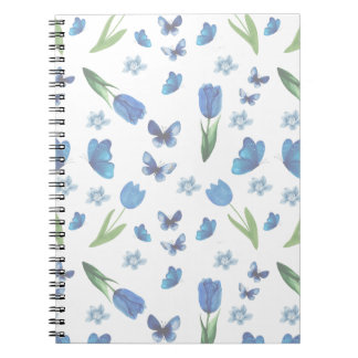 Blue Tulip and Butterfly Seamless Pattern Notebook