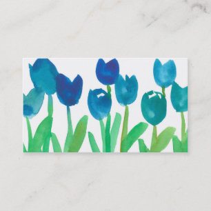 Blue Tulip Garden Painted Watercolor Flowers Business Card