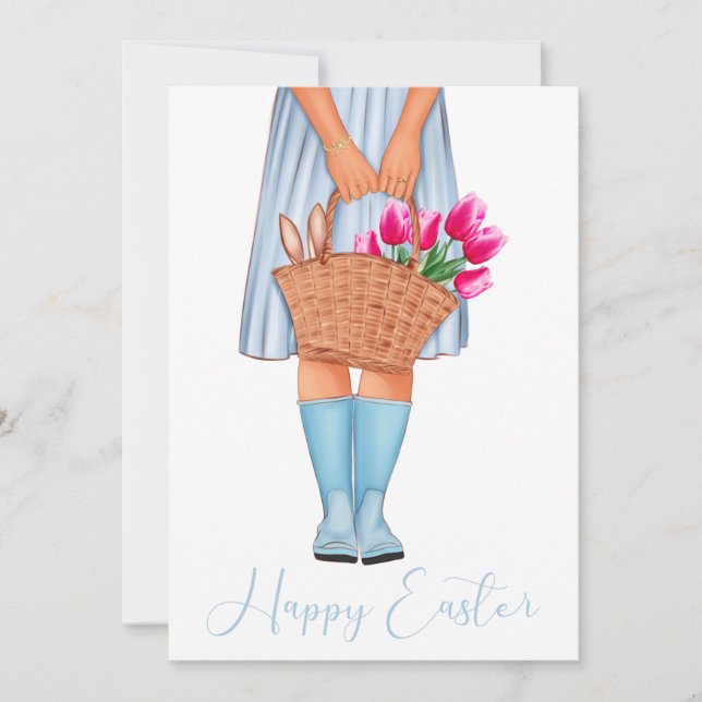 Blue Tulips Fashion Girl Happy Easter (Front)