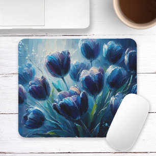 Blue Tulips Impressionism Style Oil Painting Mouse Mat