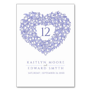 blue tulips monogram wedding custom table number