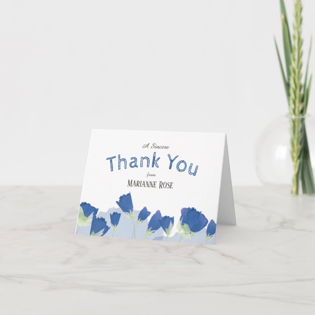 Blue Tulips Sweet 16 Thank You Card (Front)